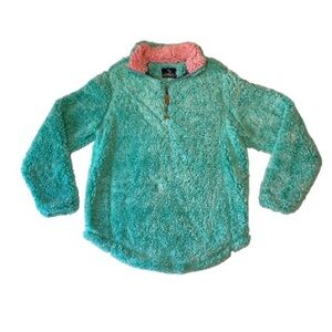 Simple Southern Sea Glass Teal & Pink Oversized Pullover Sherpa Small